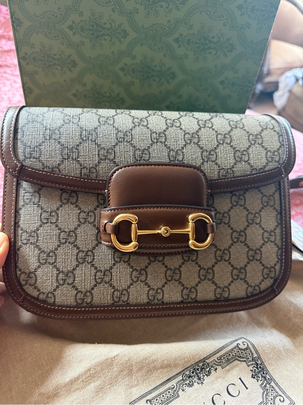 Gucci Brown GG Supreme Canvas Crossbody with Gold Horsebit